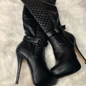 Knee high faux leather platform boots